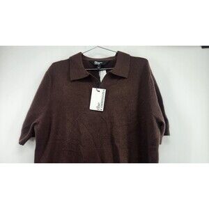 The Commons Men's L Brown Stamford 100% Cashmere Johnny Collar Polo Shirt NWT